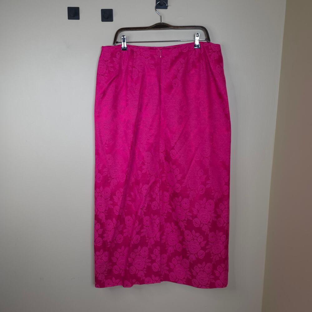 Vintage Sleeveless Button Front Blouse with Midi Pencil Skirt Pink Jacquard 38 - Picture 9 of 12